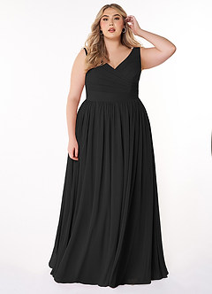 Azazie Keyla Bridesmaid Dresses Black A-Line V-Neck Pleated Chiffon Dress image6