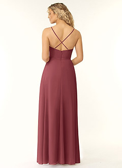 Azazie Naeem Brautjungfernkleider A-Linie V-Hals Rüsche Chiffon Kleid Merlot image2