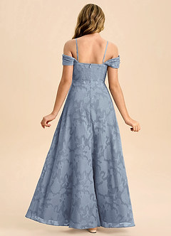 Azazie Anselie Junior Dusty Blue A-Line Off the Shoulder Floral Burnout Dress image2