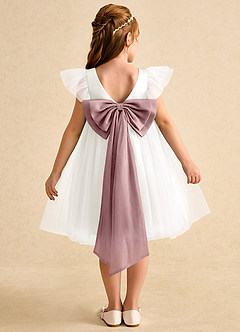 Azazie Munchkin Abiti da Ragazza di Fiori Abito A-Line in Tulle Fiocco Avorio Rosa Antico image1