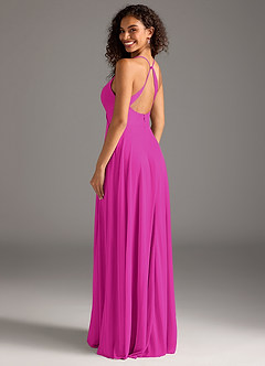 Azazie Davis Bridesmaid Dresses Fuchsia A-Line Pleated Mesh Dress image3