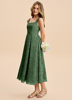Azazie Amalie Junior Eucalyptus A-Line Ruched Floral Burnout Dress image5