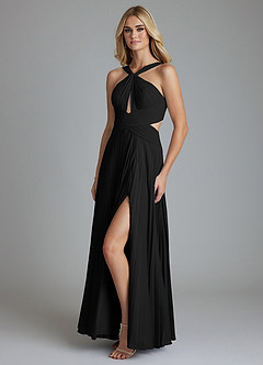 Azazie Hosanna Bridesmaid Dresses Black A-Line Pleated Chiffon Dress image5