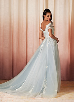 Azazie Rowe Wedding Dresses Ball-Gown Off the Shoulder Tulle Chapel Train Dress image2