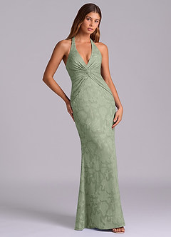 Azazie Valerie Final Sale Agave Mermaid Pleated Floral Burnout Dress image5