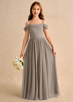 Azazie Shia Girls Formal Blumenmädchenkleider A-Linie Schulterfrei Chiffon Kleid Taupe image2