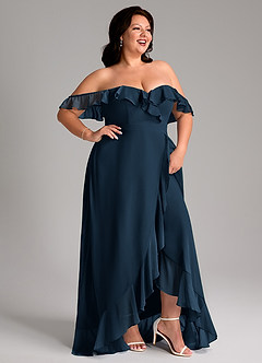 Azazie Lyra Robes de demoiselle d'honneur Robe Trapèze Convertible en Mousseline de soie Bleu Marine Foncé image14