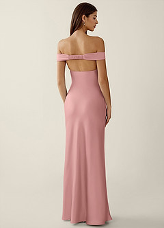 Gwendonme Powder Pink Satin Crystal Linen Prom Dress image2