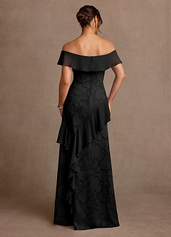 Azazie Marina Abiti per la Madre della Sposa Abito A-Line in Burnout Floreale a Spalla Scoperta Nero image2
