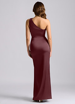 Azazie Akilah Bridesmaid Dresses Sangria Mermaid One Shoulder Stretch Satin Dress image2