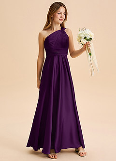 Azazie Charlize Junior Jurk van Stretch Satijn met A-Lijn Geplooid Druif image3