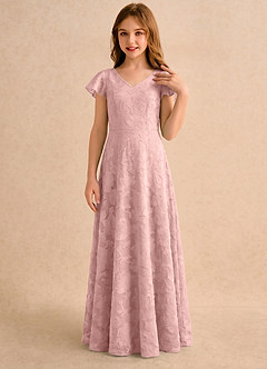 Azazie Narin Girls Formal Blumenmädchenkleider A-Linie mit ärmel Blumen-Burnout Kleid Puderrosa image3