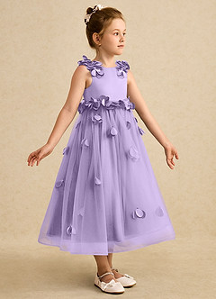 Azazie Atta Flower Girl Dresses Lilac A-Line One Shoulder Tulle Dress image3