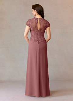 Azazie Junie Mère de la mariée Robes Robe Trapèze en Mousseline de soie Dentelle Rose Du Désert image6