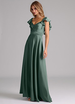 Azazie Leilani Bridesmaid Dresses Sea Moss A-Line Ruched Stretch Satin Dress image8