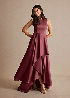 Azazie Niles Mother of the Bride Dresses Merlot A-Line Trains Stretch Satin Dress image7