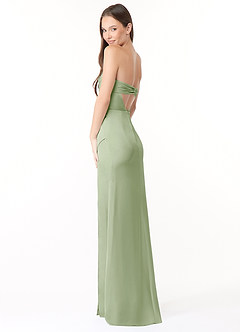 Azazie Leonis Jurken voor bruidsmeisjes Converteerbaar Jurk van Stretch Satijn met Zeemeermin Geplooid Stoffige Salie image14