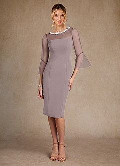 Azazie Bellevue Mother of the Bride Dresses Vintage Mauve Sheath Beaded Stretch Crepe Dress image1