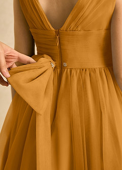 Azazie Macaron Jurken voor bloemenmeisjes A-Lijn Jurk van Tule Geplooid Boterbabbelaar image6