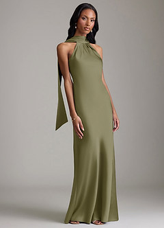 Azazie Cassiana Bridesmaid Dresses Pistachio Mermaid Pleated Stretch Satin Dress image6