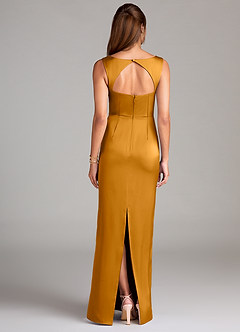 Azazie Flori Bridesmaid Dresses Butterscotch Sheath Side Slit Stretch Satin Dress image2