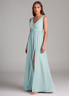 Azazie Tanicia Bridesmaid Dresses Sea Glass A-Line Pleated Chiffon Dress image2