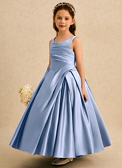 Azazie Audrey Flower Girl Dresses Ice A-Line Pleated Matte Satin Dress image3