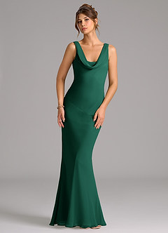 Azazie Rylina Bridesmaid Dresses Emerald Mermaid Pleated Chiffon Dress image1