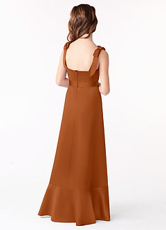 Azazie Barbara Junior Copper A-Line Bow Matte Satin Dress image3
