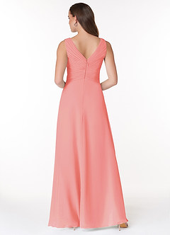 Azazie Flora Brautjungfernkleider A-Linie Plissee Chiffon Kleid Koralle image2