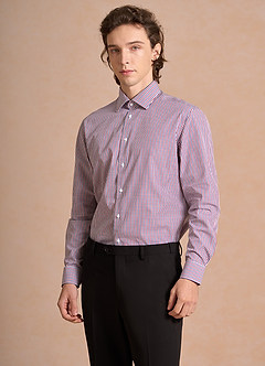 front Aiden Blue Red Contrast 100% Cotton Non-Iron Striped Dress Shirt