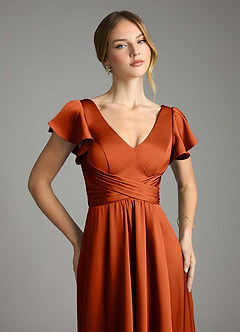 Azazie Omari Bridesmaid Dresses Paprika A-Line Stretch Satin Dress image6