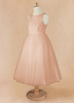 Azazie Calla Abiti da Ragazza di Fiori Abito Principessa in Tulle Pizzo Rosa Inglese image9