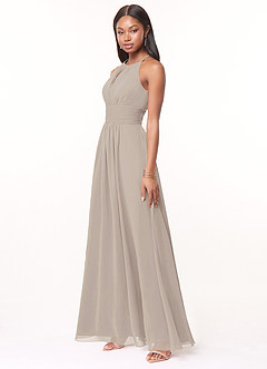 Azazie Bonnie Bridesmaid Dresses Frost A-Line Keyhole Ruched Chiffon Dress image3
