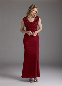 Azazie Ines Final Sale Burgundy Mermaid Beaded Mesh Dress image4