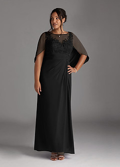 Azazie Hera Mother of the Bride Dresses Black A-Line Lace Capelet Chiffon Dress image6