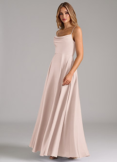 Azazie Elle Bridesmaid Dresses Blushing Pink A-Line Pleated Stretch Satin Dress image6