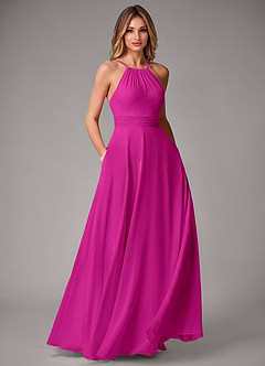 Azazie Amalia Vestidos de damas de honor Vestido de Fucsia de Gasa de Corte en A con Plisado image1