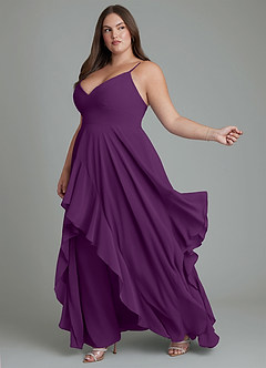 Azazie Zaina Abiti da Damigella Abito A-Line in Chiffon Uva image10
