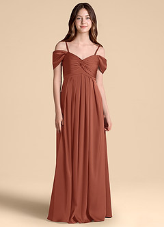 Azazie Kaitlynn Junior Abito A-Line in Raso Elasticizzato a Spalla Scoperta Auburn image1