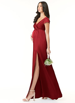 Azazie Allessia Maternity Bridesmaid Dresses A-Line Pleated Stretch Satin Floor-Length Dress image3