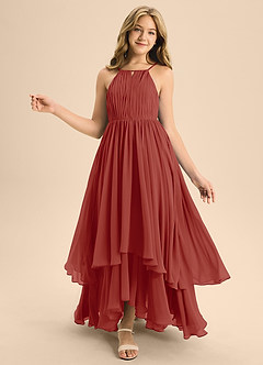 Azazie Elliora Junior A-Linie Plissee Chiffon Kleid Terrakotta image1