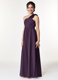 Azazie Flower Junior Plum A-Line Pleated Chiffon Dress image4