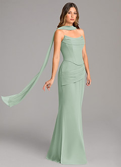 Azazie Sorrel Bridesmaid Dresses Agave Mermaid Corset Chiffon Dress image4
