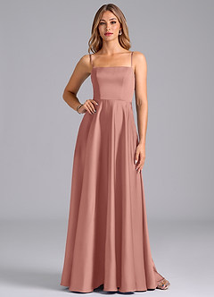 Azazie Elita Brautjungfernkleider A-Linie Plissee Stretch-Satin Kleid Rosettenrosa image1