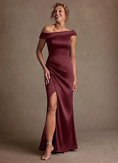 Azazie Kamala Brudens mor kjoler Skede En skulder Stræk satin Gulv-længde Kjole image6