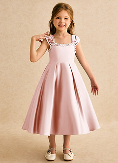 Azazie Yosemite Jurken voor bloemenmeisjes Baljurk Jurk van Mat Satijn Sweetheart Halslijn Blozend Roze image1
