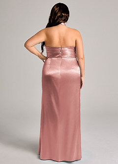 Azazie Jemma Jurken voor bruidsmeisjes Jurk van Metaalachtig Satijn met Kolom Geplooid Stoffige Roos image9