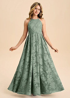 Azazie Arianthe Junior Matcha A-Line Pleated Floral Burnout Dress image5