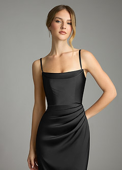 Azazie Leonis Bridesmaid Dresses Black Mermaid Pleated Stretch Satin Convertible Dress image3